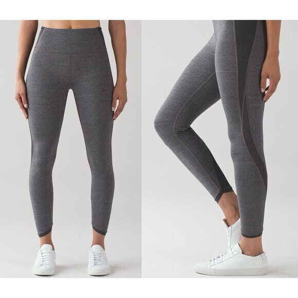 Lululemon Leggings Womens Sz 8 Heathered Black Featherlight Tight 7/8 Yoga Pants - Picture 1 of 16